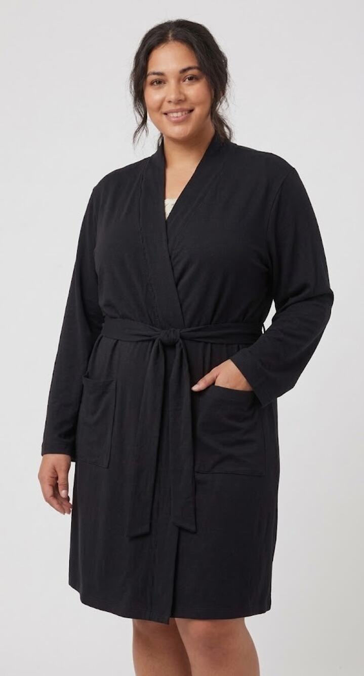 Pact Organic Cotton Pocket Robe Black Womens XL New